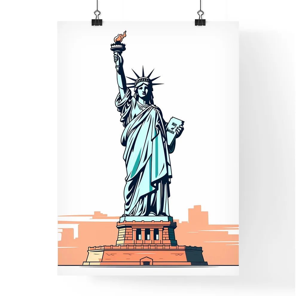Statue Of Liberty With A Torch And A Book With Statue Of Liberty In The Background Art Print Poster