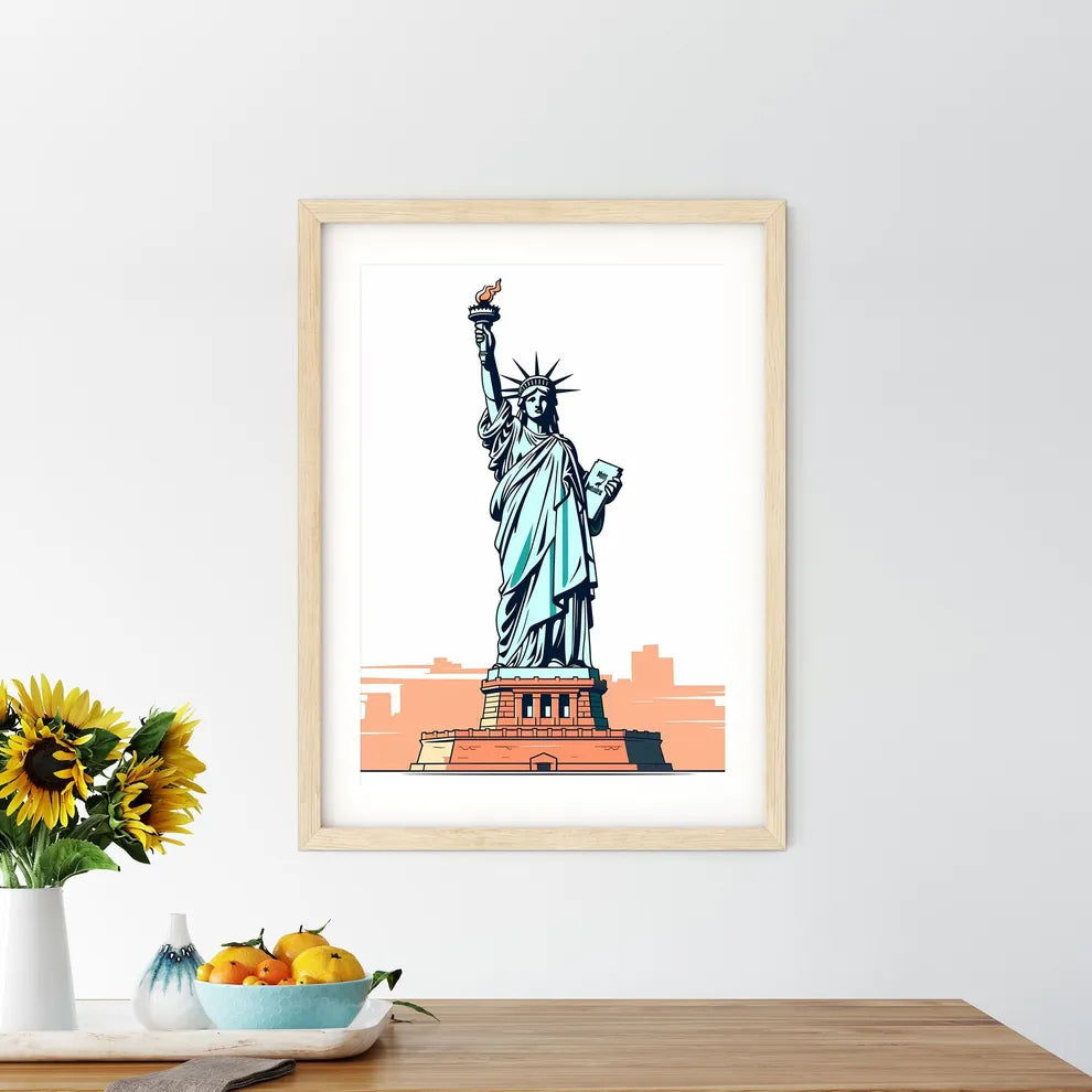 Statue Of Liberty With A Torch And A Book With Statue Of Liberty In The Background Art Print Size Chart