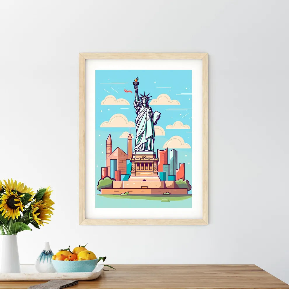 Statue Of Liberty With A City Behind It Art Print Size Chart