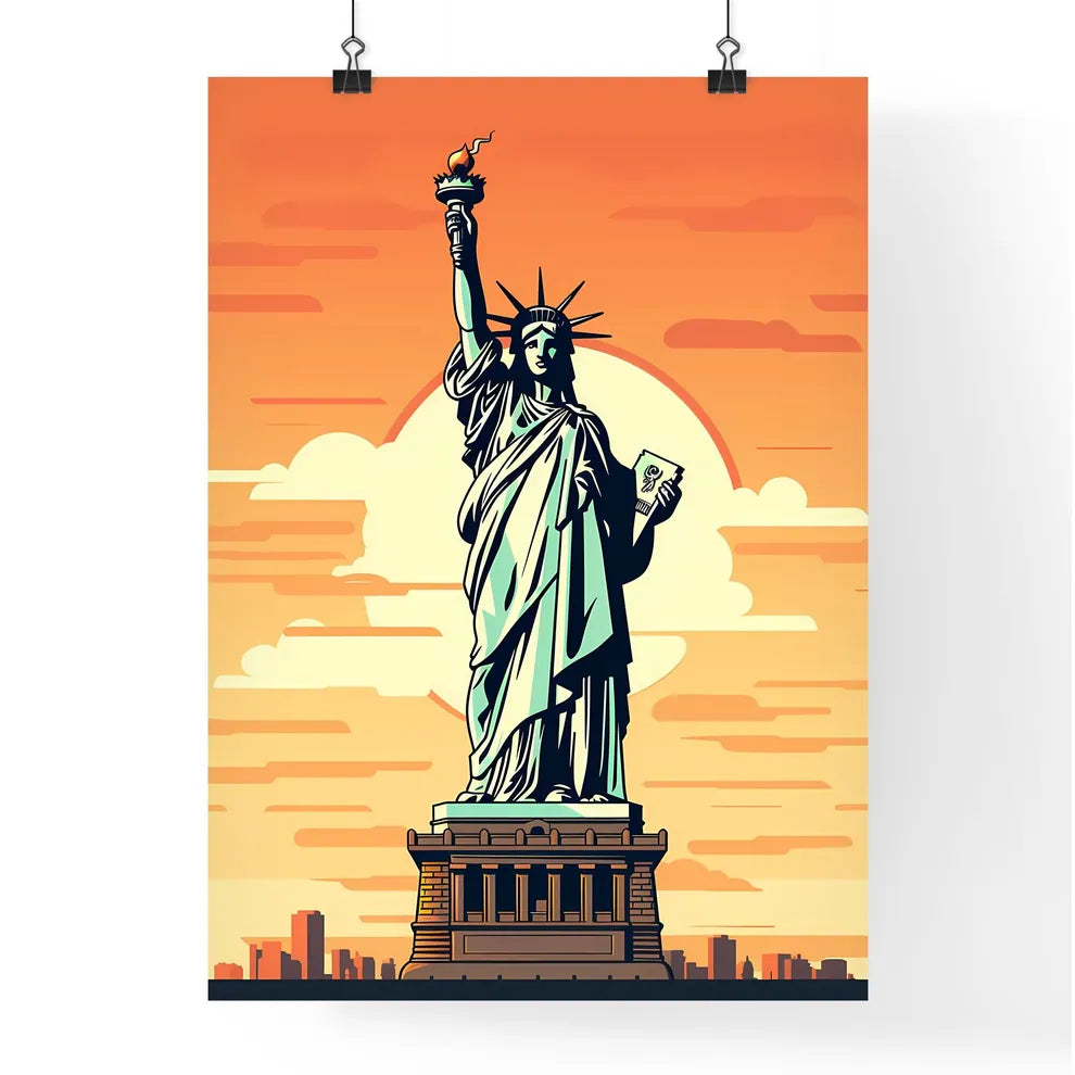 Statue Of Liberty With A Torch And A Book With Statue Of Liberty In The Background Art Print Poster