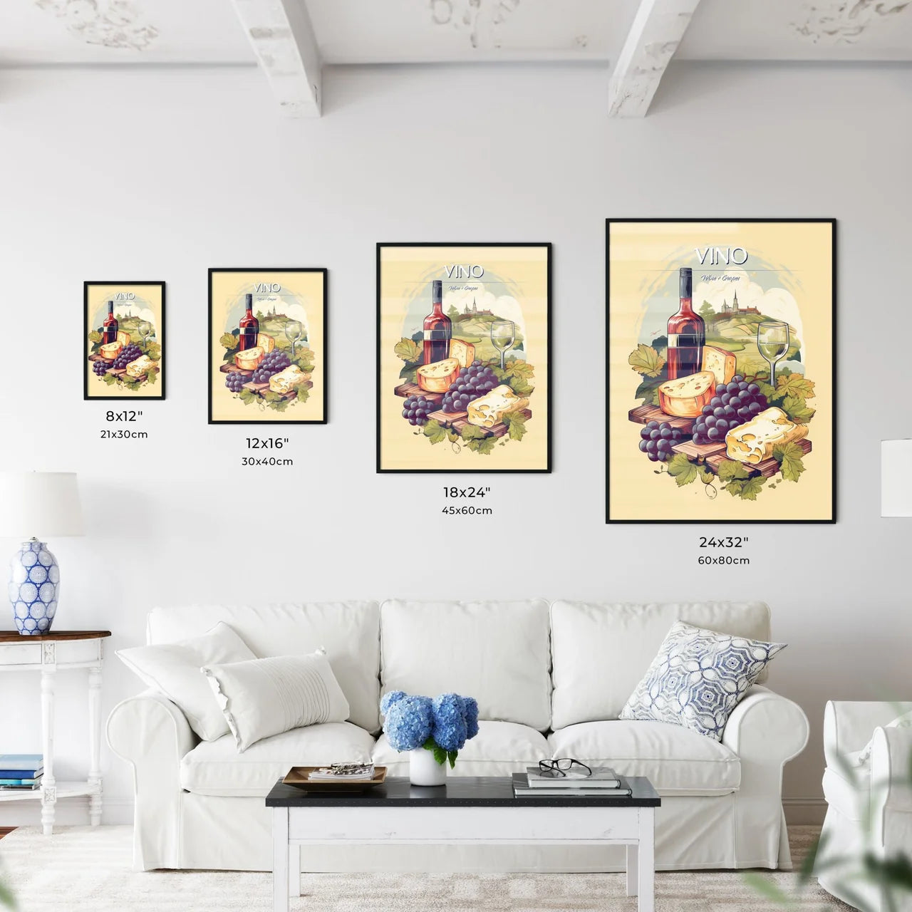 Bottle Of Wine And Grapes Art Prin - Kitchen Hangings