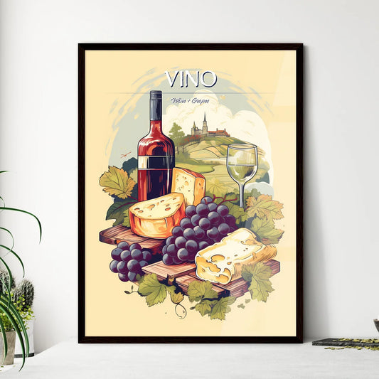 Bottle Of Wine And Grapes Art Prin - Framed Art Print