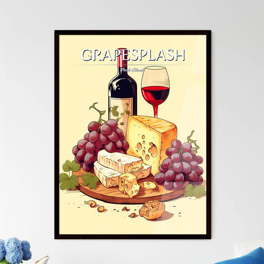 Wine Bottle And Grapes On A Wooden Board Art - Framed Art Print
