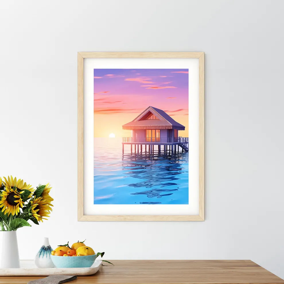 House On Stilts In Water Art Print Size Chart