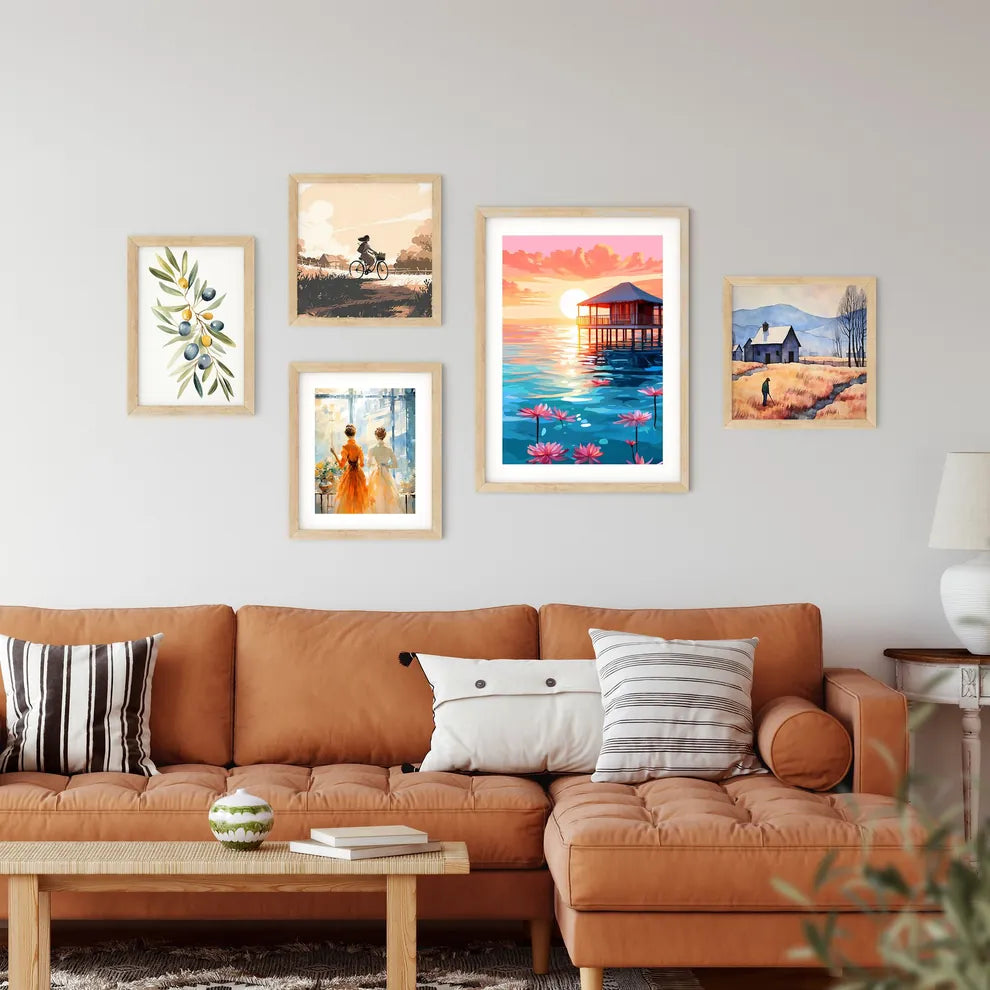 Building On Stilts In Water With Flowers Art Framed Print