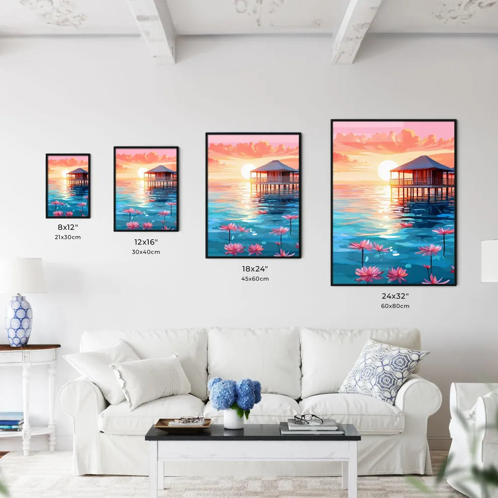 Building On Stilts In Water With Flowers Art Wall Art