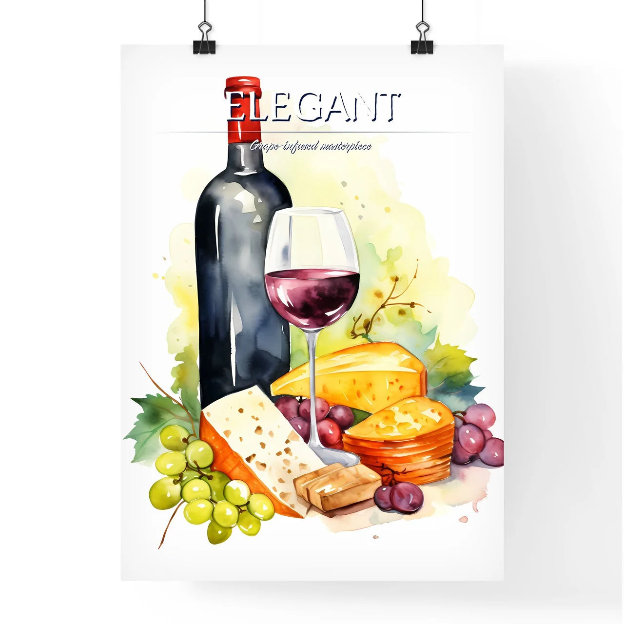 Bottle Of Wine And A Glass Of Wine Art Prin Poster