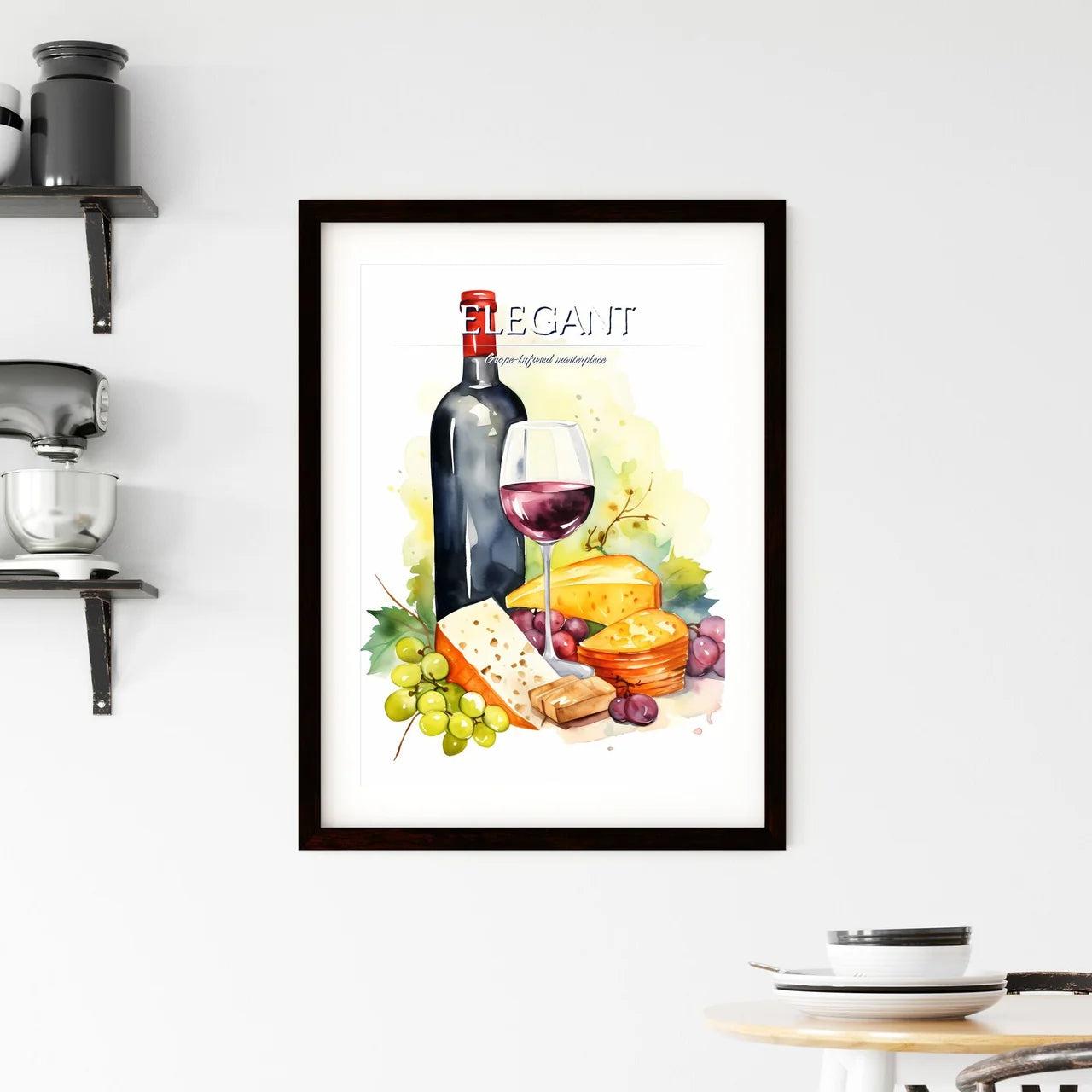 Bottle Of Wine And A Glass Of Wine Art Prin Framed Print