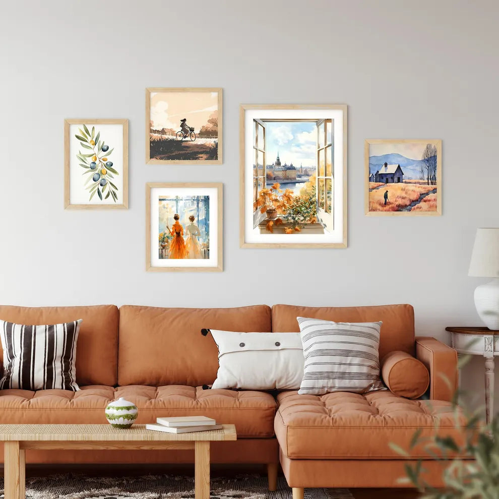 Watercolor Painting Of A Window With A View Of A City And A River Art Print Custom Print