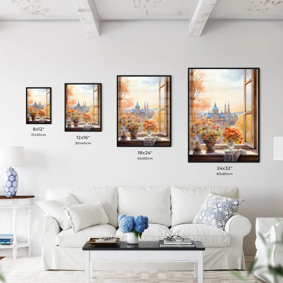 Window With A View Of A Castle And Flowers Art Print Interior Design