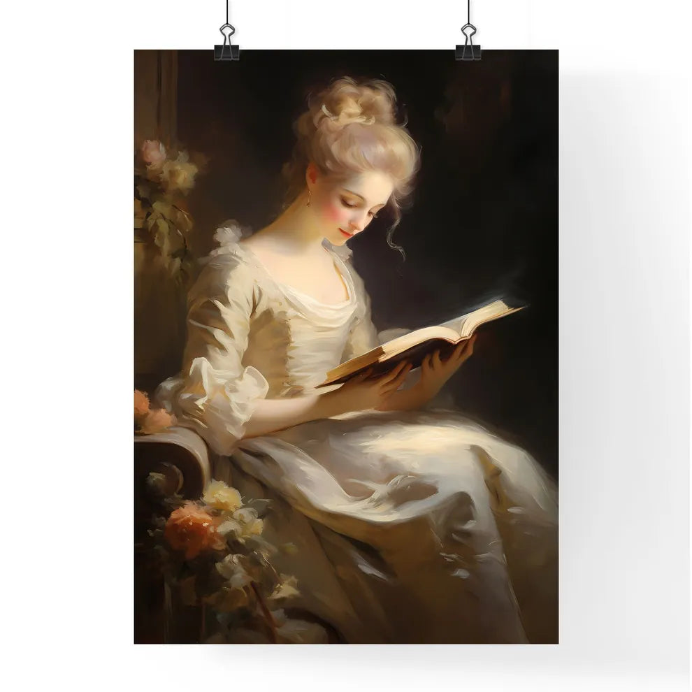 Woman In A White Dress Reading A Book Art Pr Poster