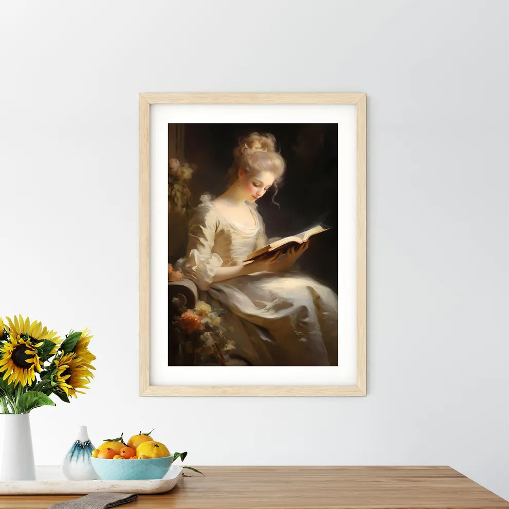 Woman In A White Dress Reading A Book Art Pr - Kitchen Hangings