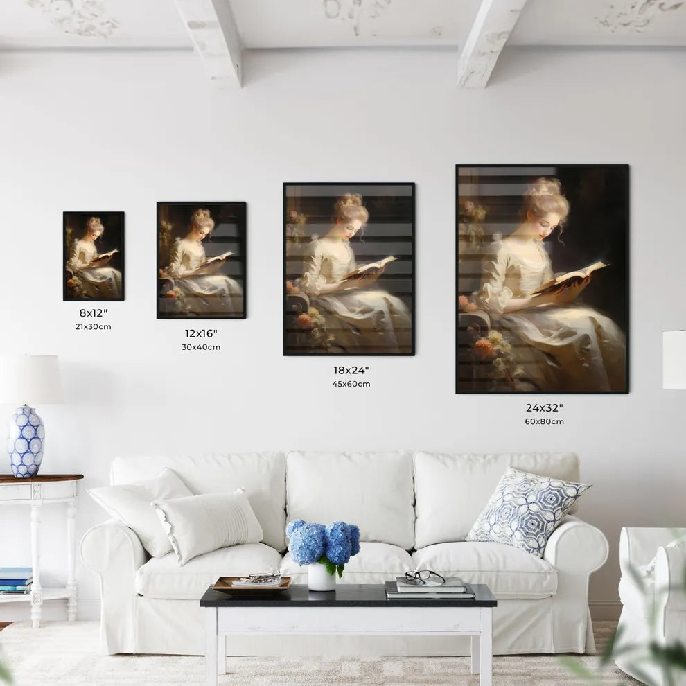 Woman In A White Dress Reading A Book Art Pr Wall Art