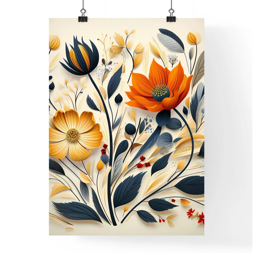Colorful Flower Arrangement With Leaves And  Poster