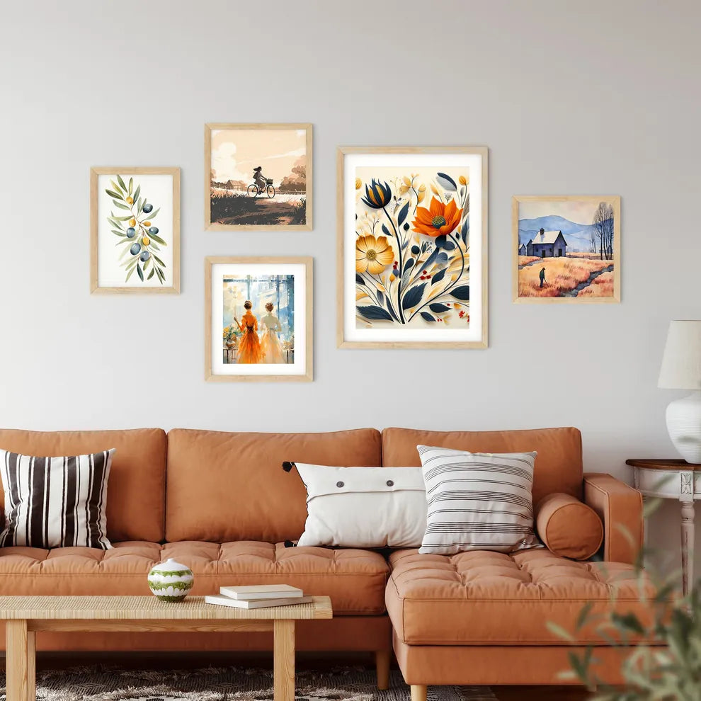 Colorful Flower Arrangement With Leaves And  Framed Print