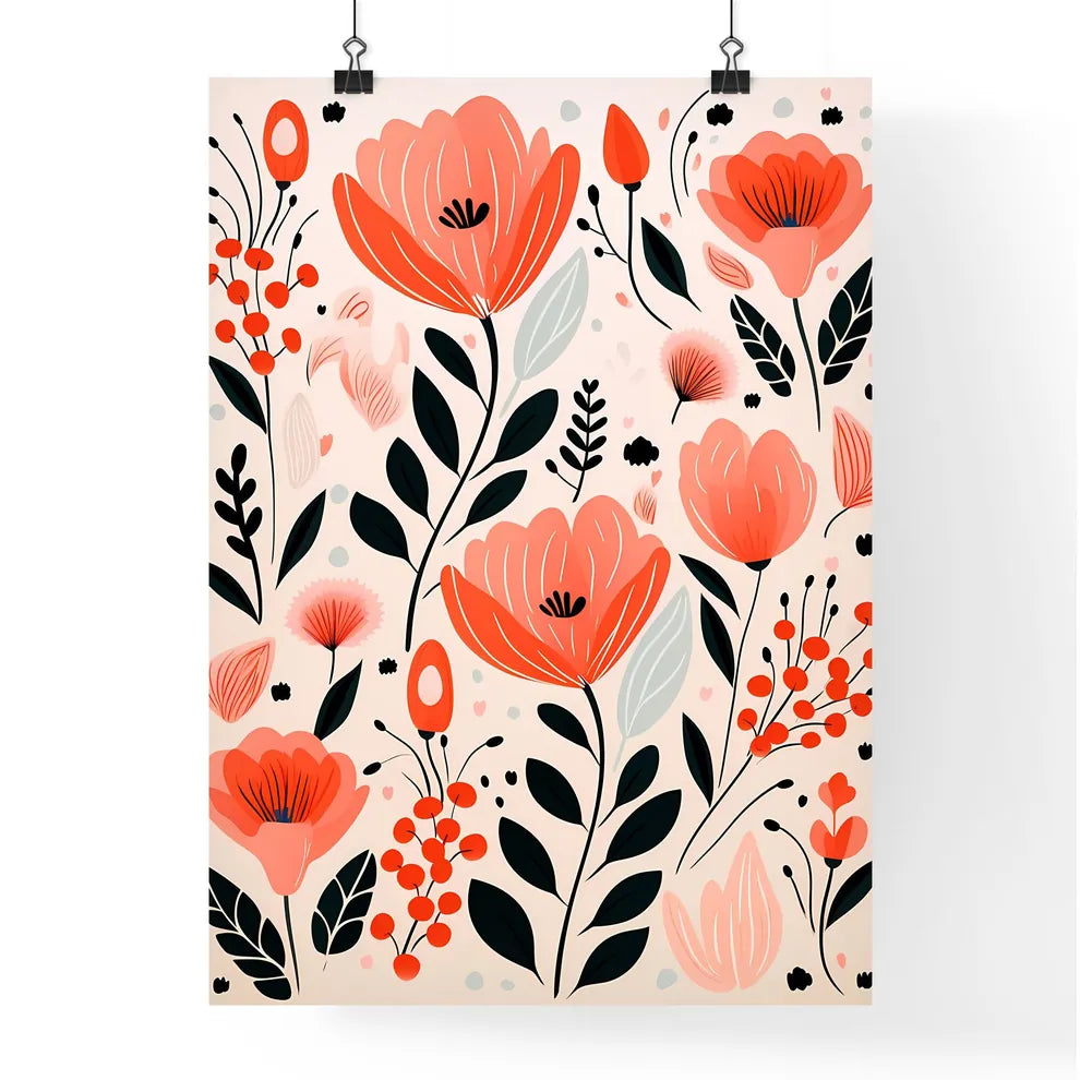 Colorful Floral Pattern With Black Leaves An Poster