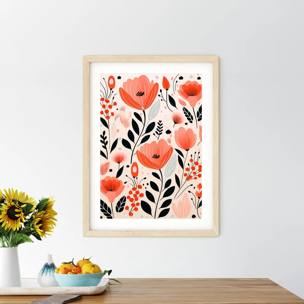 Colorful Floral Pattern With Black Leaves An - Kitchen Hangings