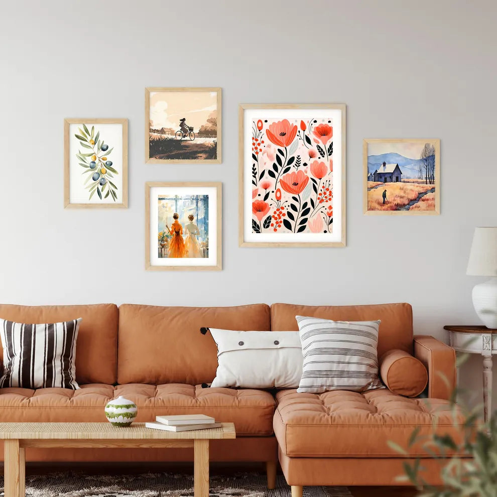 Colorful Floral Pattern With Black Leaves An Framed Print