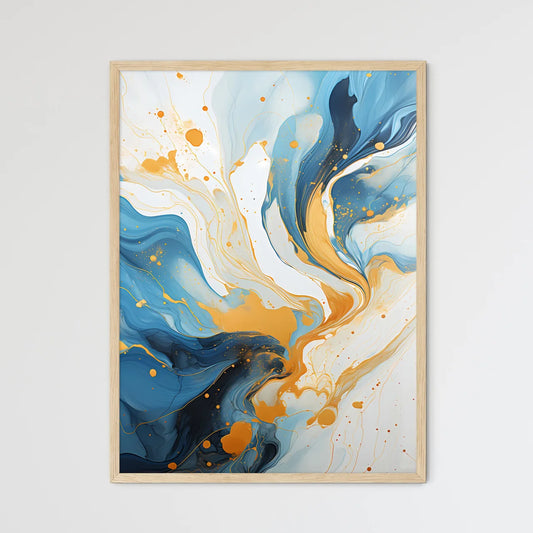 Blue And Gold Swirls On A White Surface Art  - Framed Art Print
