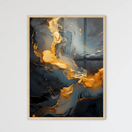 Black And Gold Liquid With Gold Splatters Ar - Framed Art Print