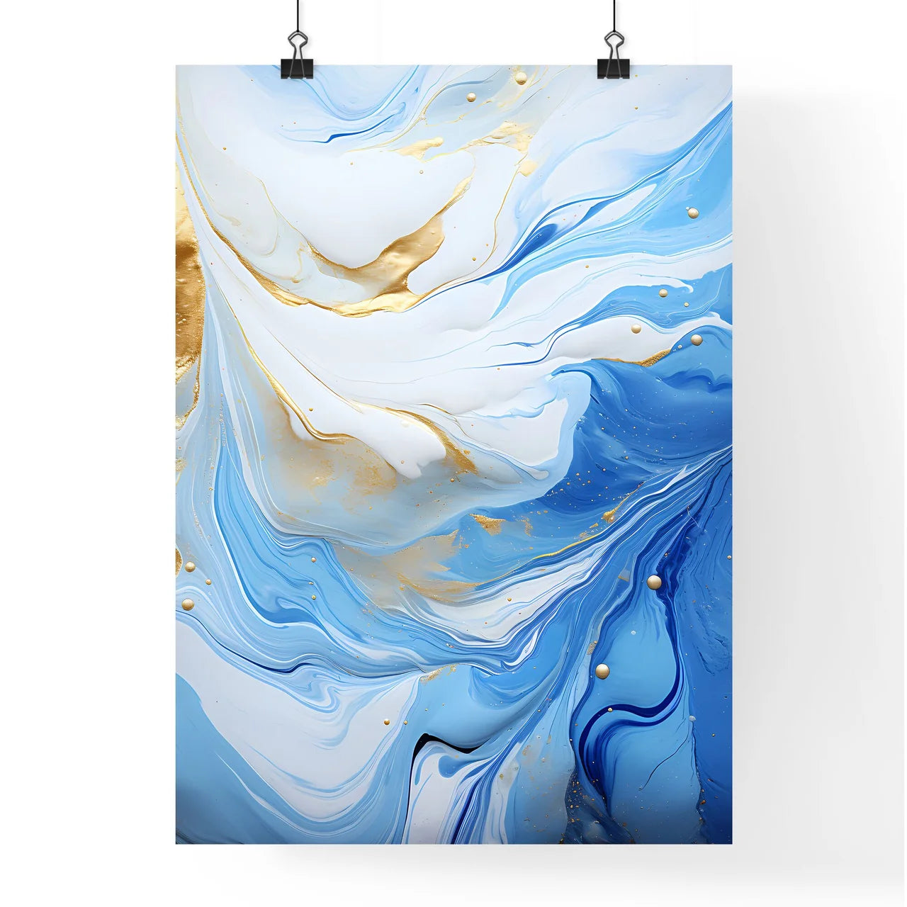 Blue And Gold Swirls Of Paint Art Prin Poster