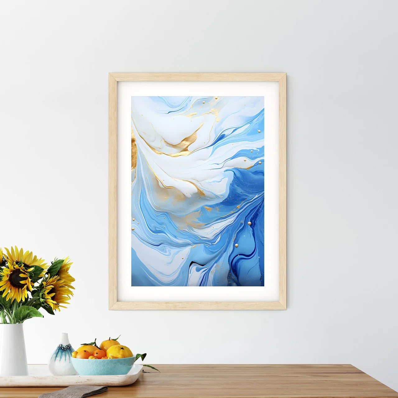 Blue And Gold Swirls Of Paint Art Prin - Kitchen Hangings