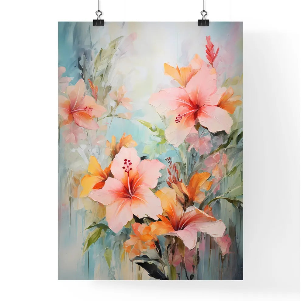 Painting Of Flowers On A Blue Background Art Poster