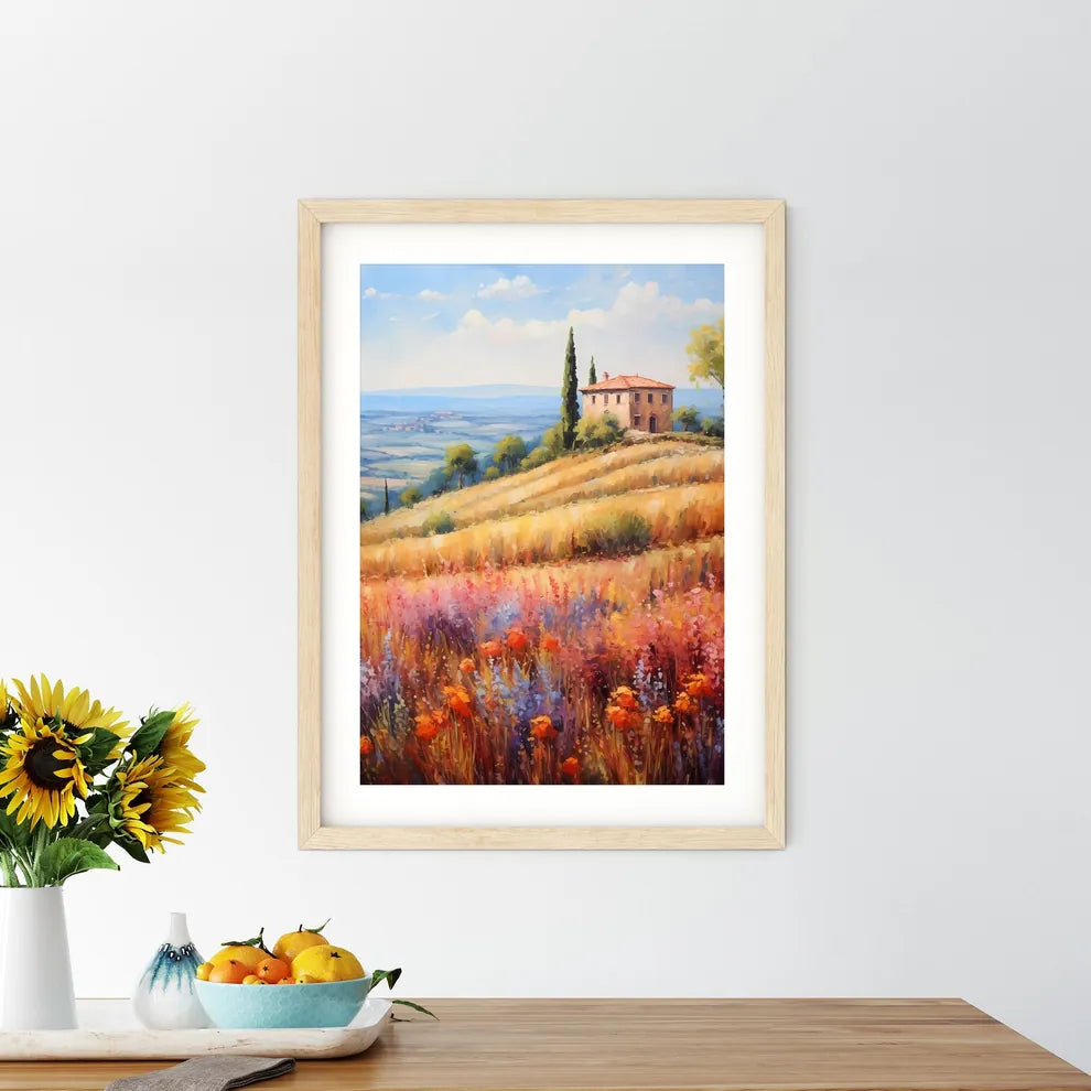 Painting Of A House On A Hill With Flowers A - Kitchen Hangings