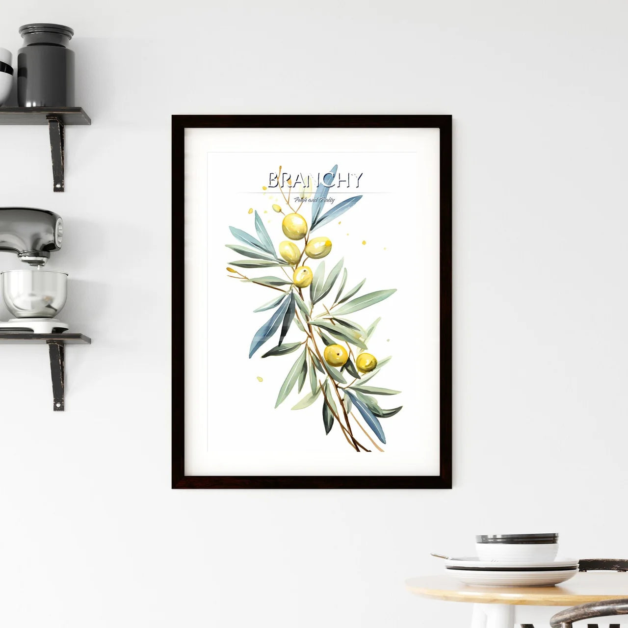 Watercolor Painting Of A Branch With Leaves  Framed Print
