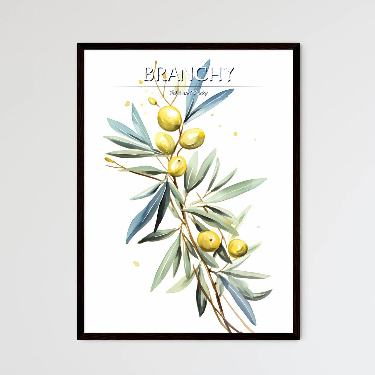 Watercolor Painting Of A Branch With Leaves  - Framed Art Print