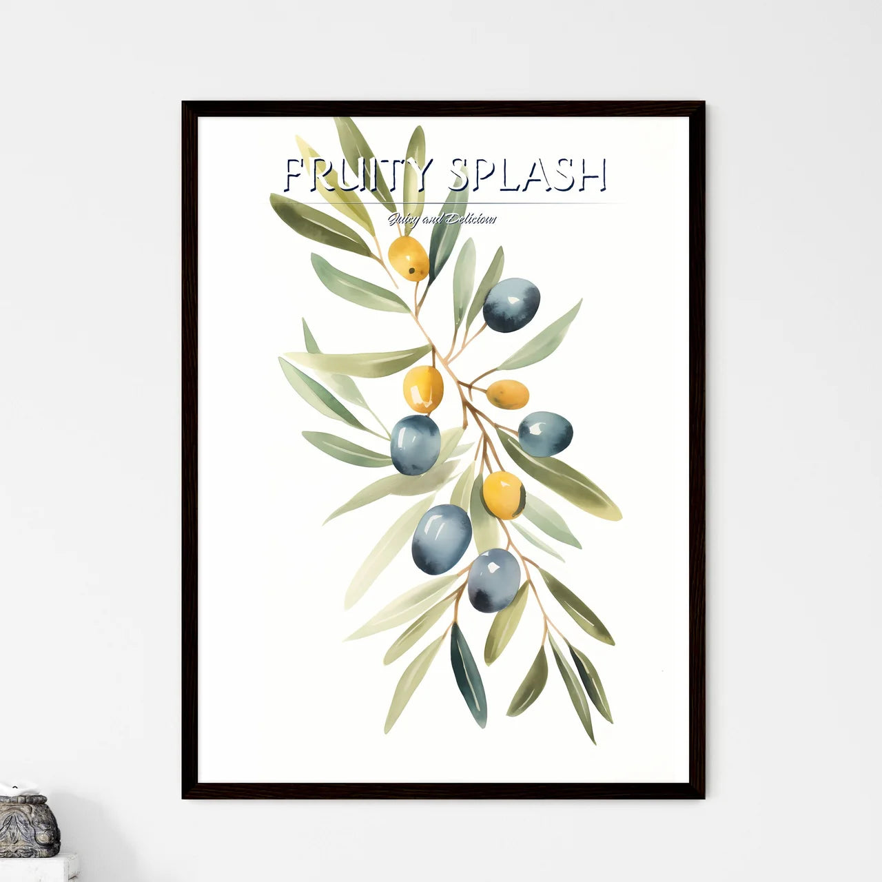 Watercolor Painting Of A Branch With Fruits  - Framed Art Print