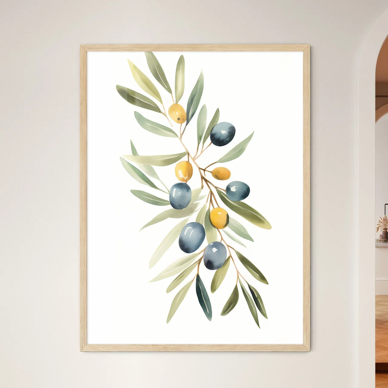 Watercolor Painting Of A Branch With Fruits  - Framed Art Print
