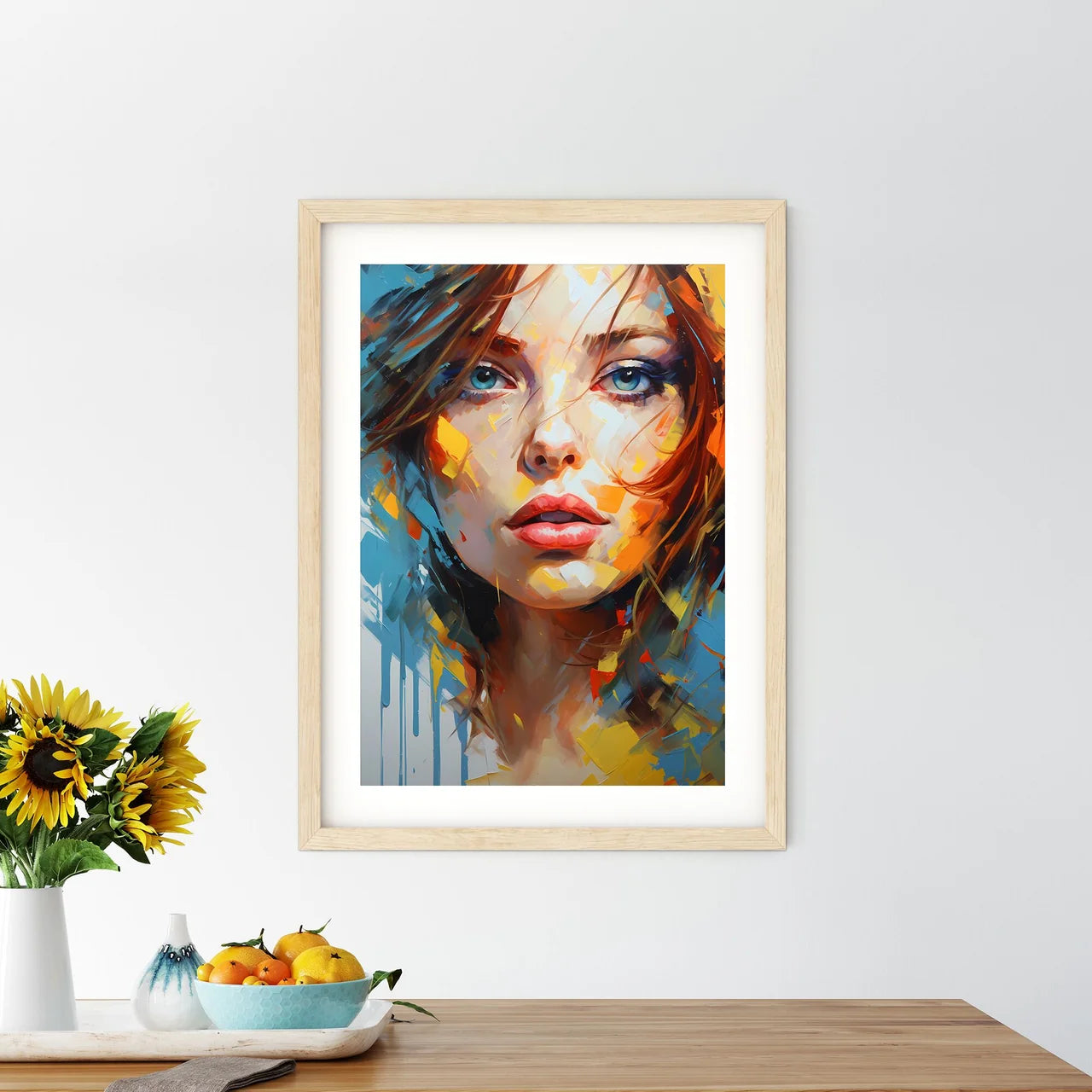 Painting Of A Woman With Colorful Paint On H - Kitchen Hangings