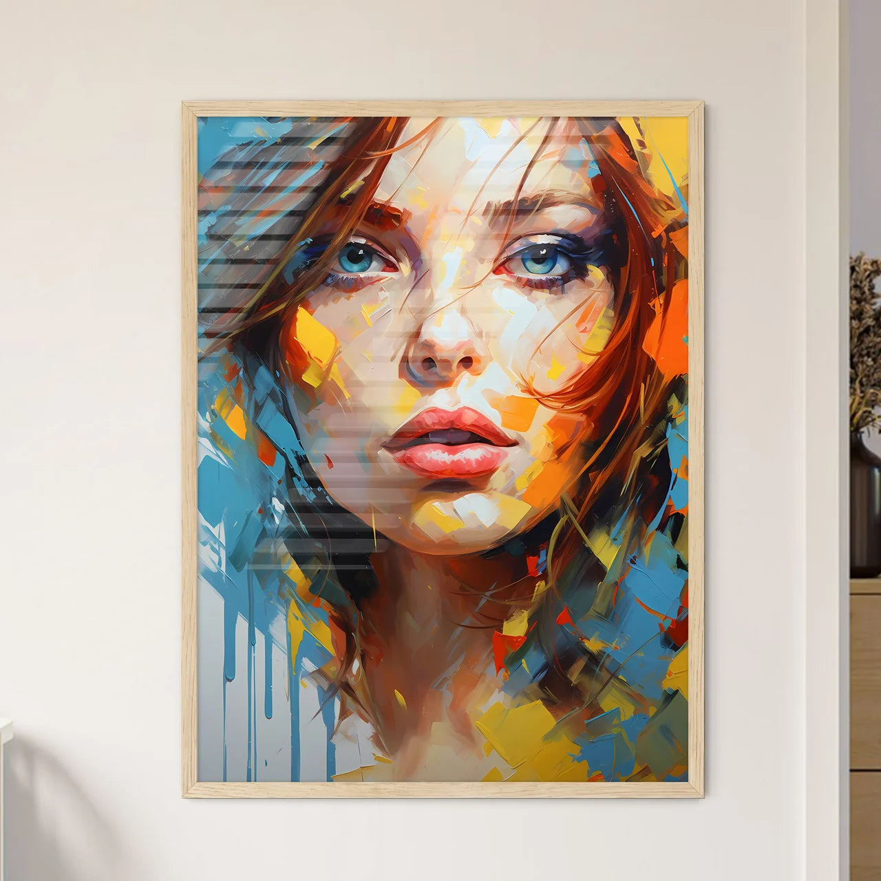 Painting Of A Woman With Colorful Paint On H - Framed Art Print