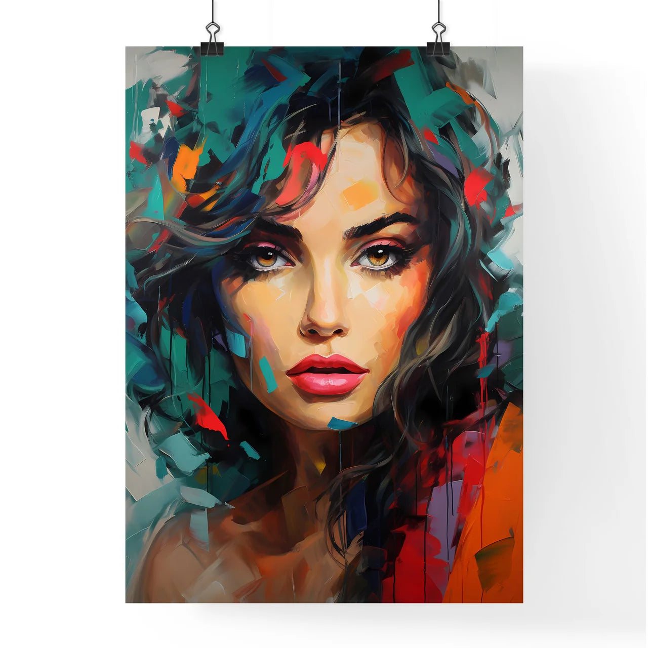 Painting Of A Woman With Colorful Paint On H Poster