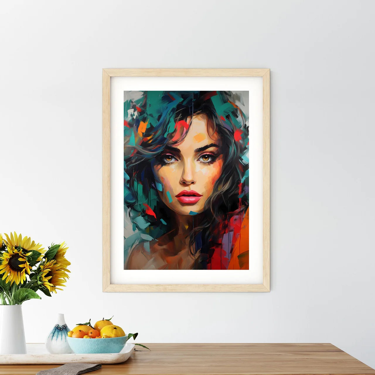 Painting Of A Woman With Colorful Paint On H - Kitchen Hangings