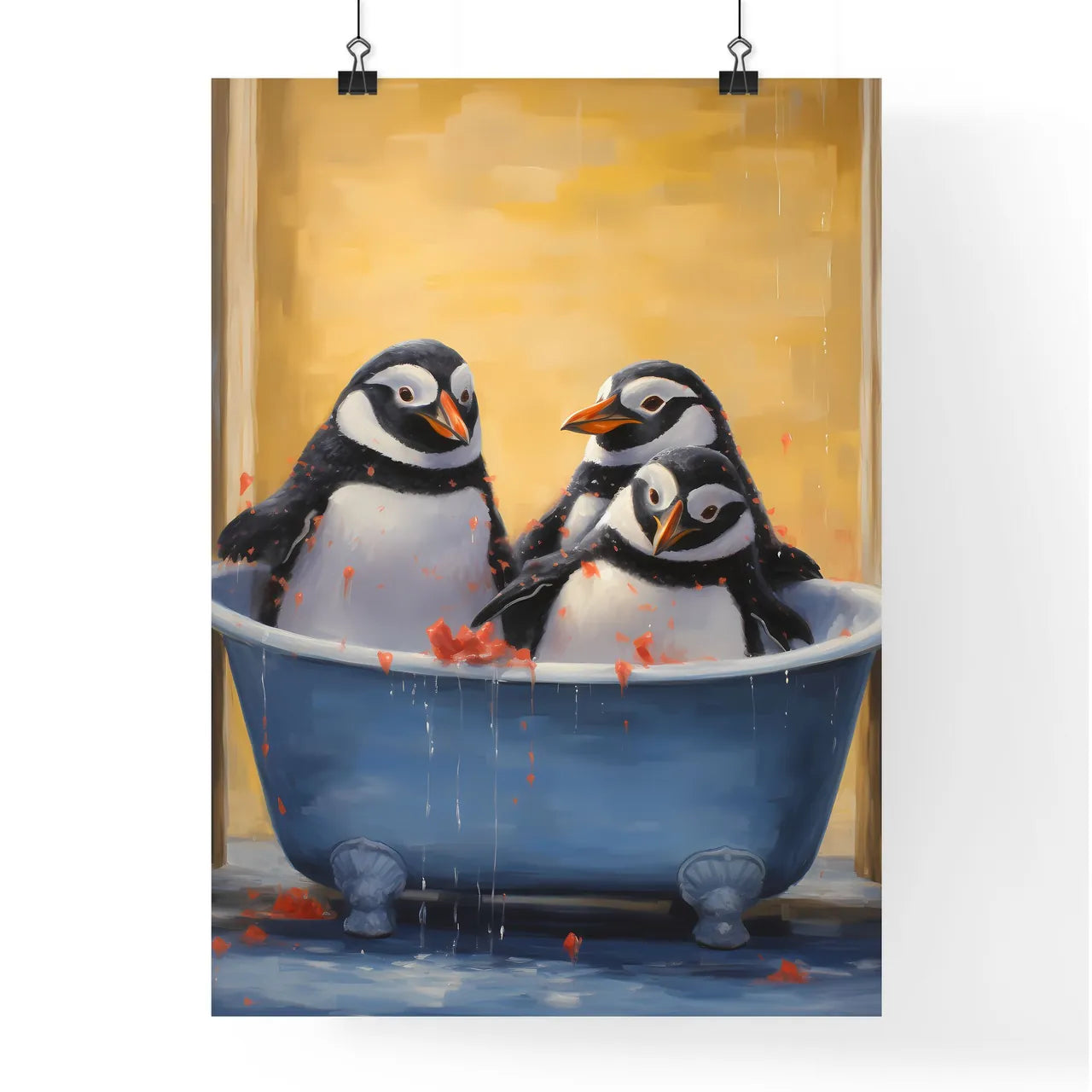 Group Of Penguins In A Bathtu Poster