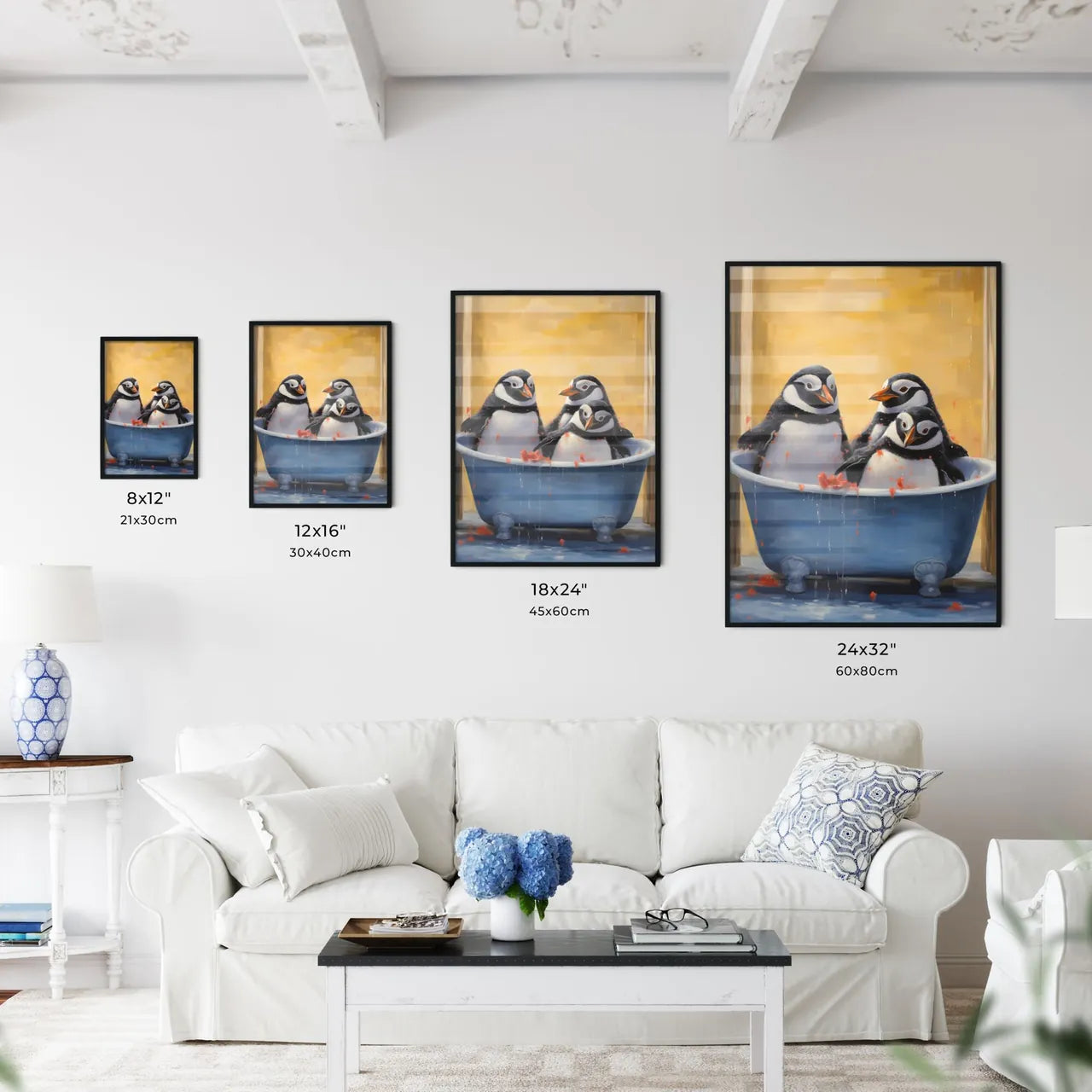 Group Of Penguins In A Bathtu Art Print