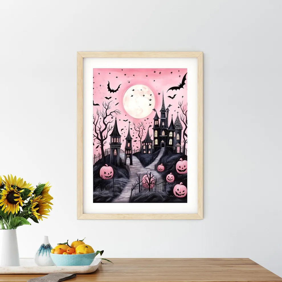 Pink And Black Halloween Landscape Art Print Size Chart
