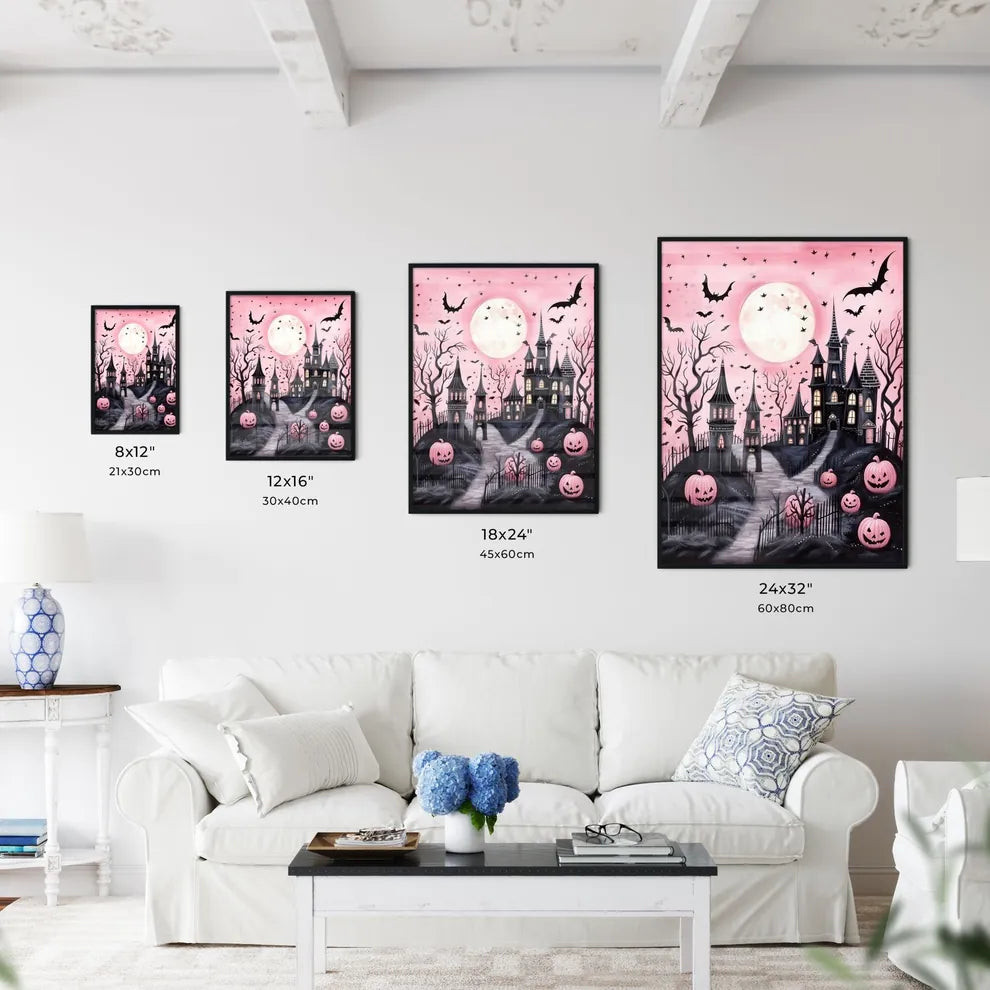 Pink And Black Halloween Landscape Art Print Interior Design
