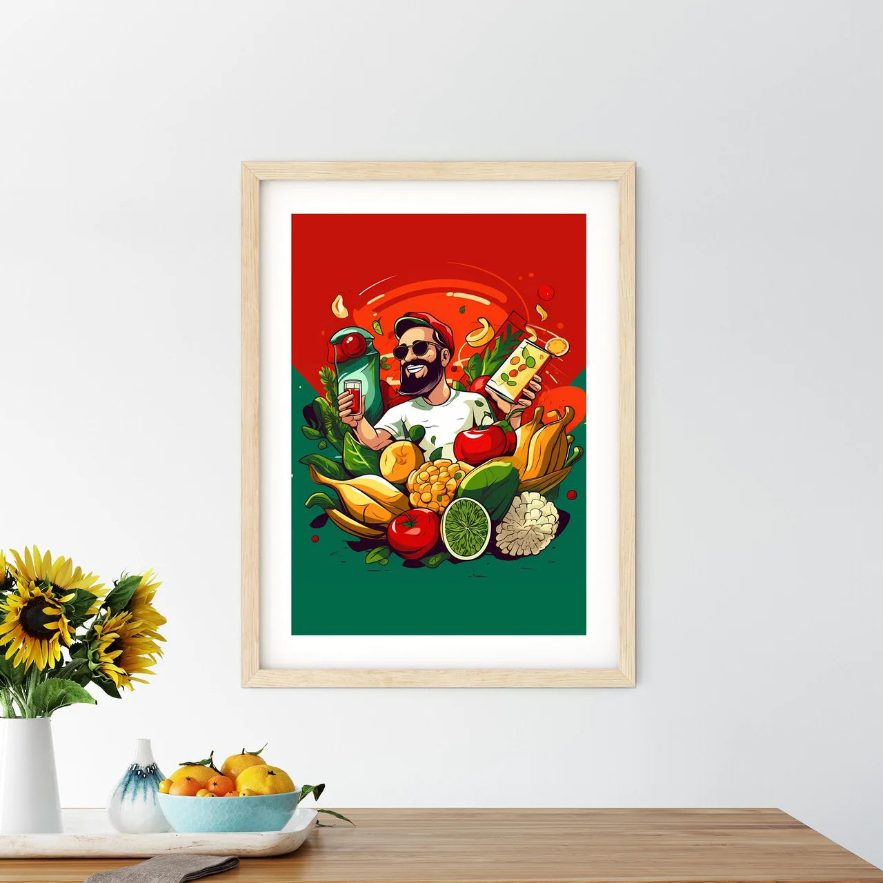 Man Holding A Drink And A Bottle Of Juice Ar - Kitchen Hangings