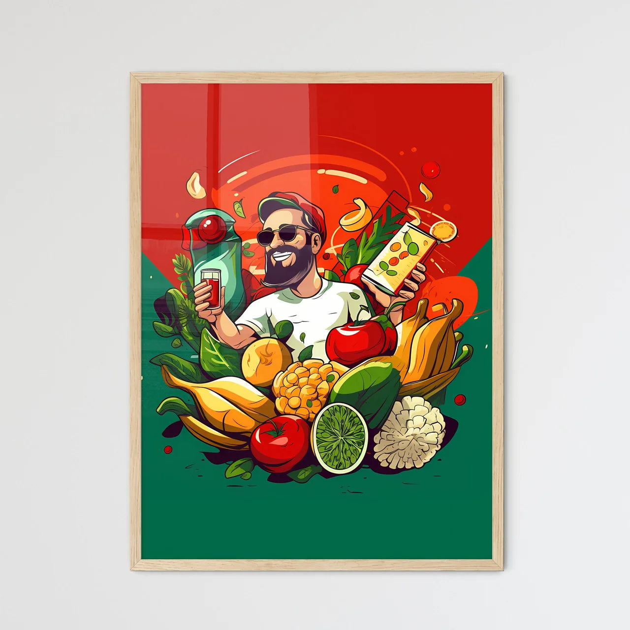 Man Holding A Drink And A Bottle Of Juice Ar - Framed Art Print