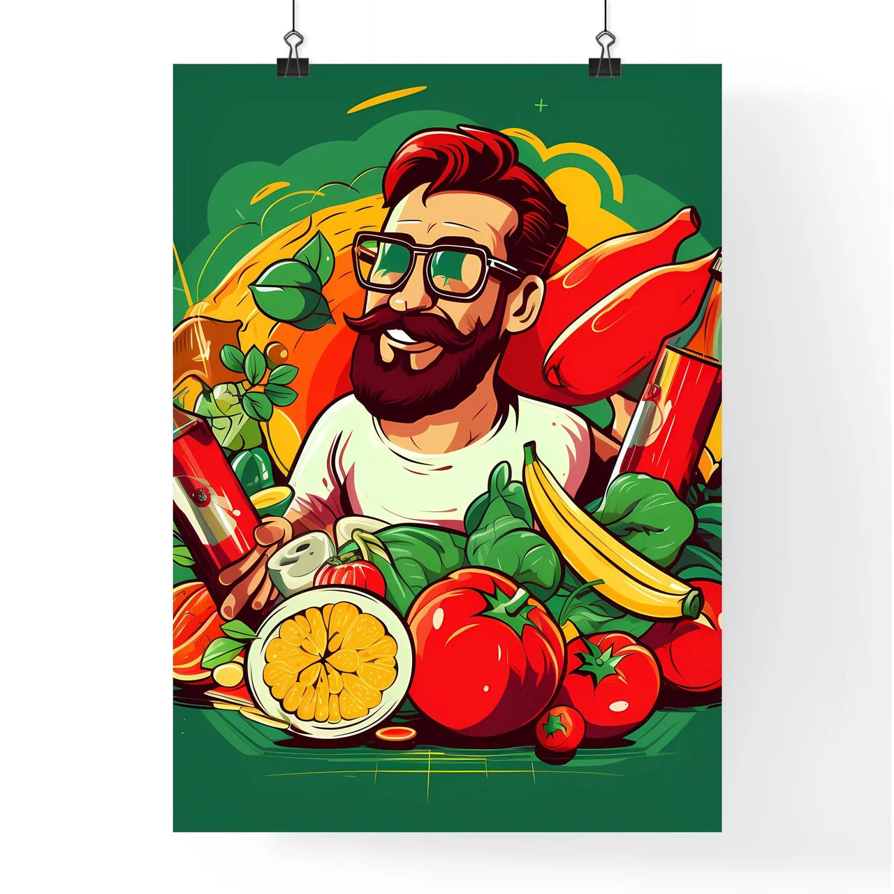 Man Holding A Variety Of Food Art Prin Poster