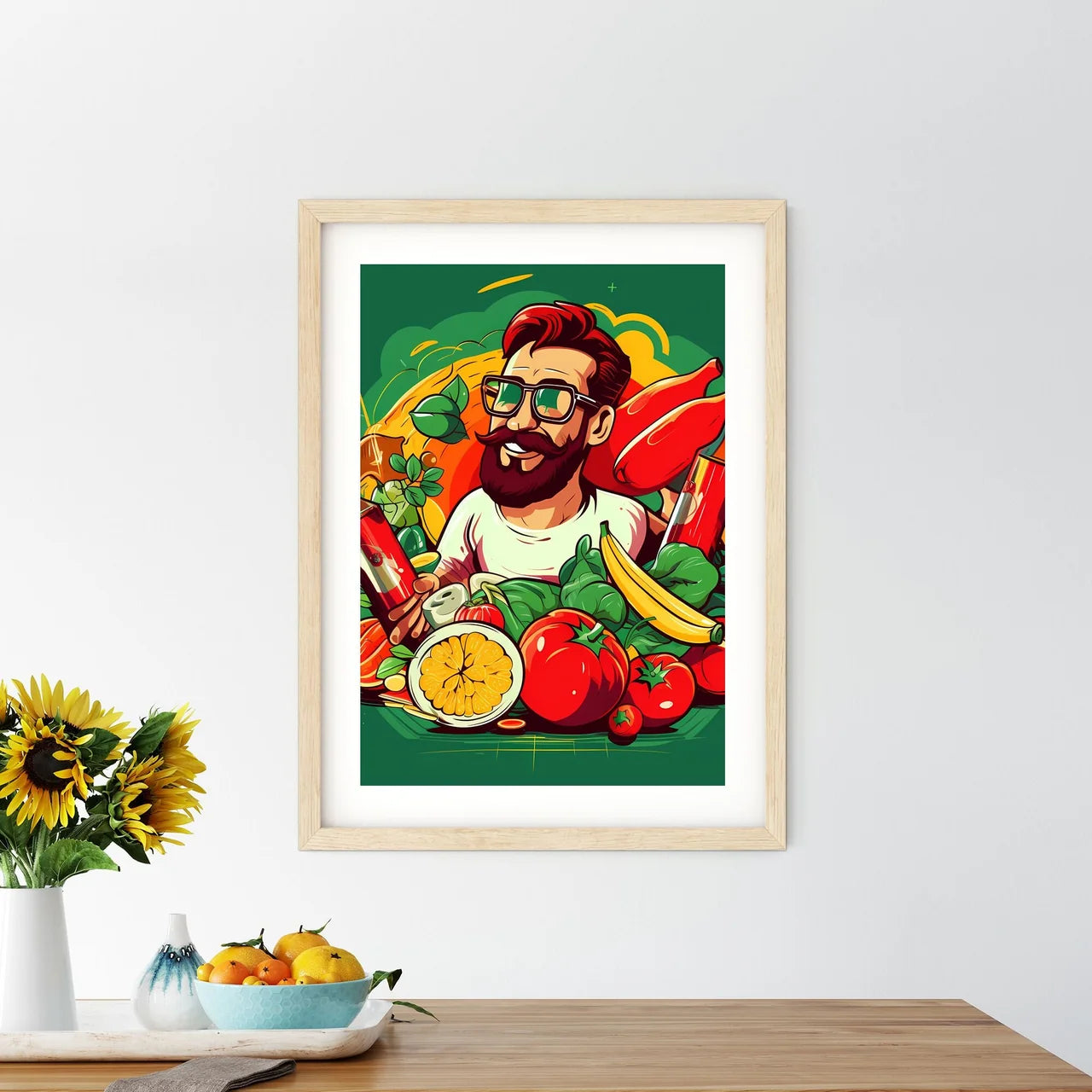 Man Holding A Variety Of Food Art Prin - Kitchen Hangings