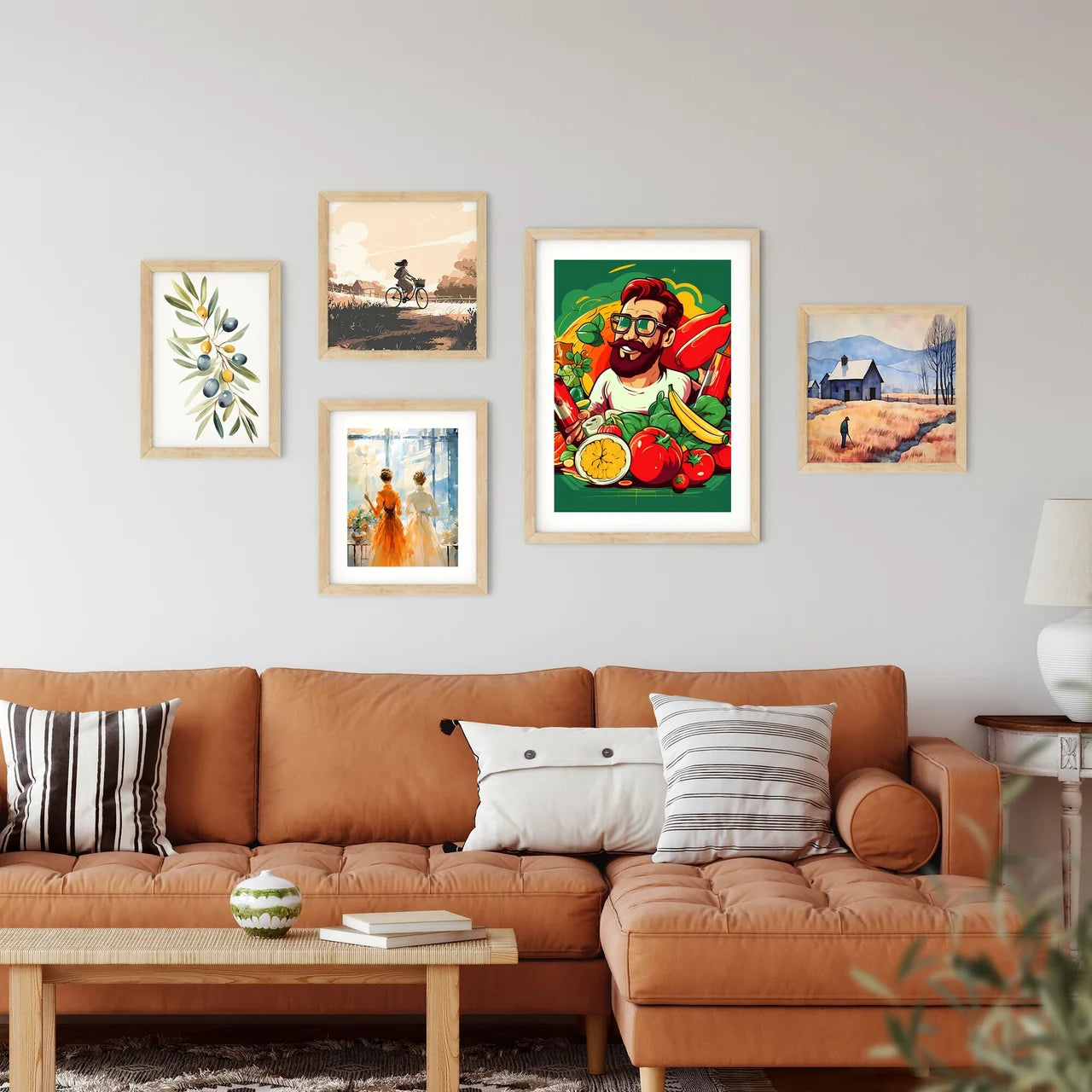 Man Holding A Variety Of Food Art Prin Framed Print