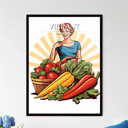 Woman Standing Next To A Basket Of Vegetable - Framed Art Print