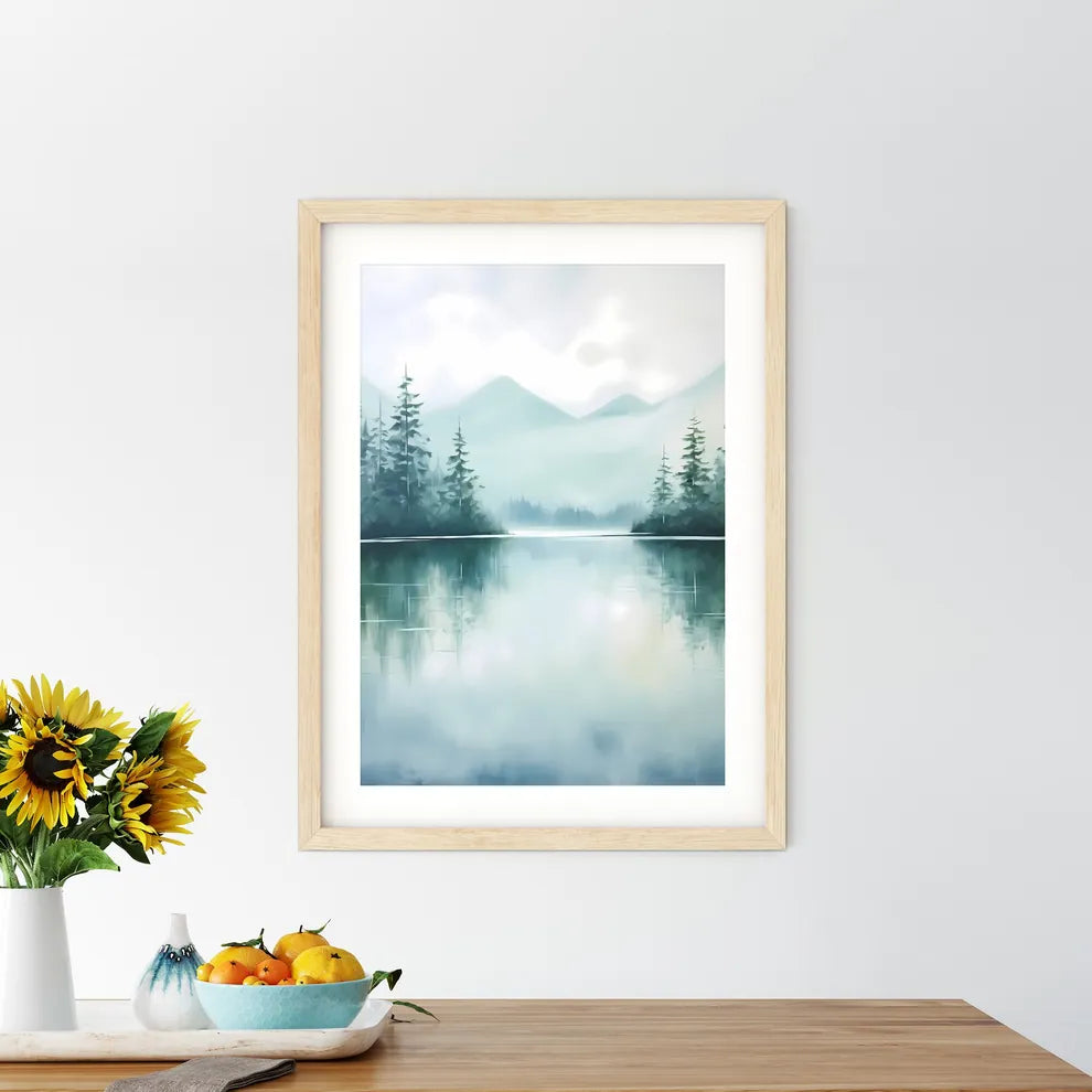 Painting Of A Lake With Trees And Mountains  - Kitchen Hangings