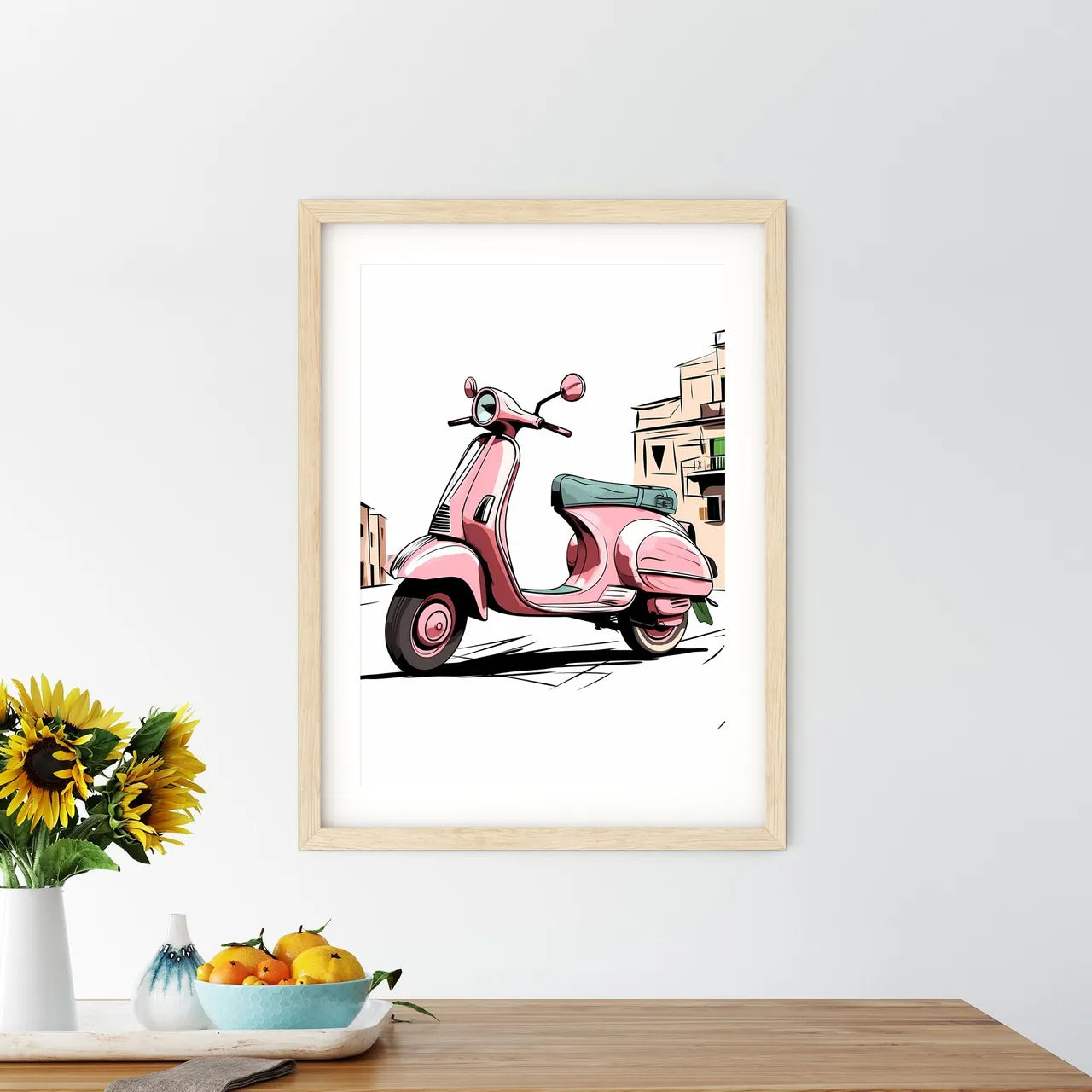 Pink Scooter On A Street Art Prin - Kitchen Hangings