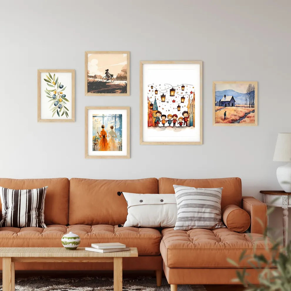 Group Of Children Standing In Front Of A Cit Framed Print