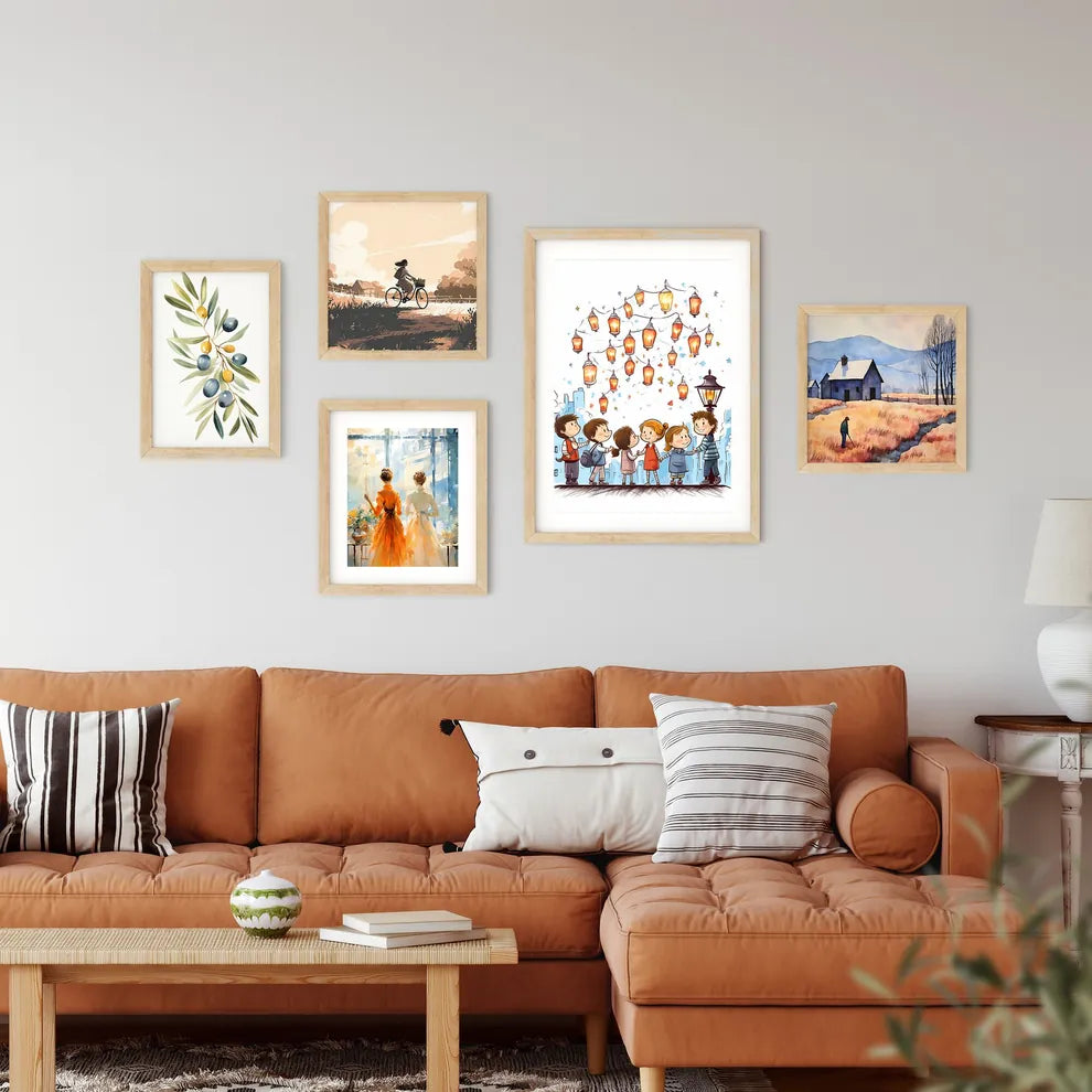 Group Of Children Holding Hands Under A Stri Framed Print